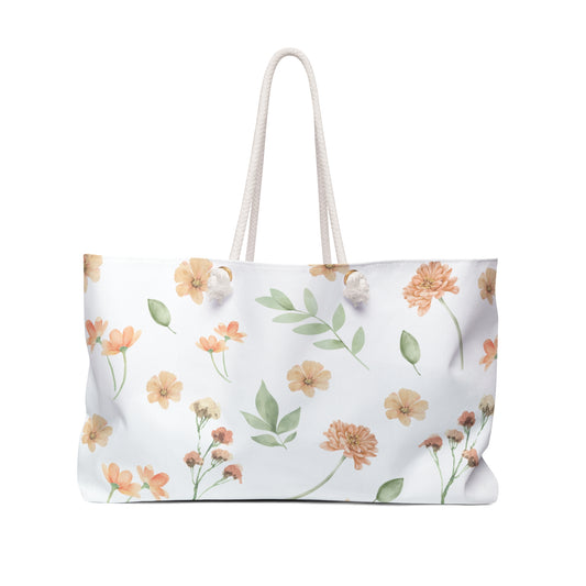 Floral Weekender Bag — Peach Watercolor Flowers Travel Tote