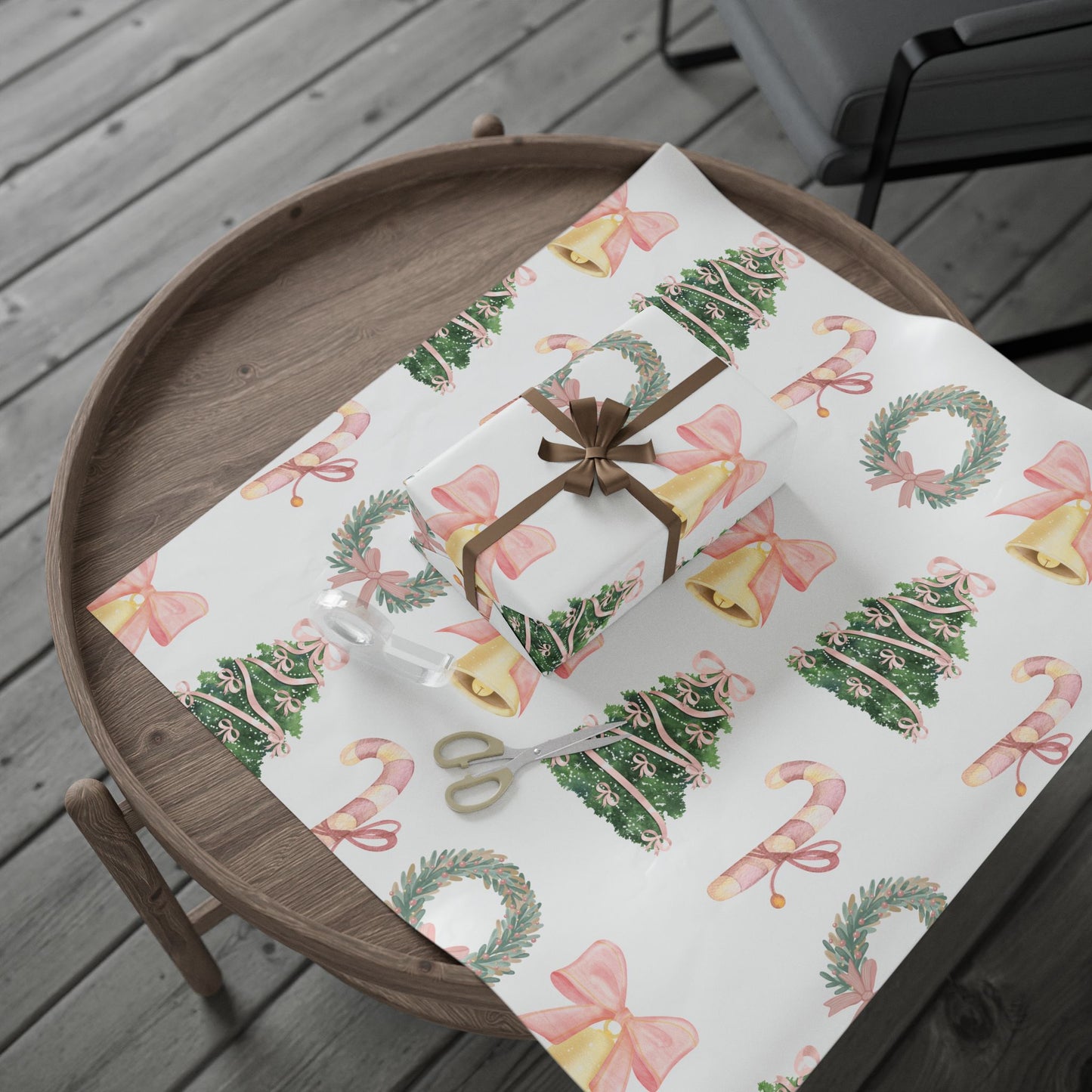 Christmas Wreath & Tree Wrapping Paper Roll – Pastel Holiday Gift Wrap