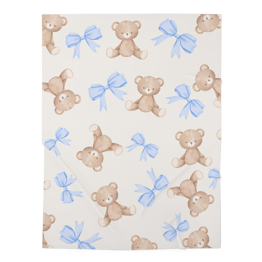 Teddy Bear Blue Bow Baby Swaddle Blanket
