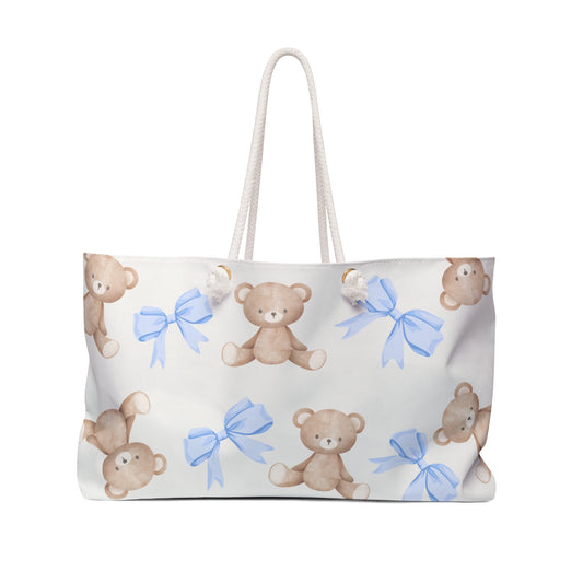 Teddy Bear Weekender Bag — Cute Blue Bow Travel Duffel