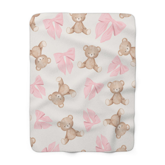 Teddy Bear Sherpa Blanket — Pink Coquette Bows