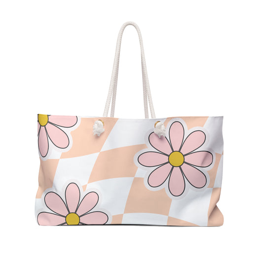 Groovy Floral Weekender Bag — Retro Flower Travel Duffel