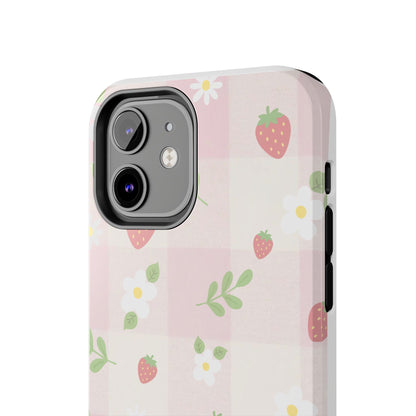 Strawberries & Flowers Tough Phone Case — Floral Fruit Protective Cover