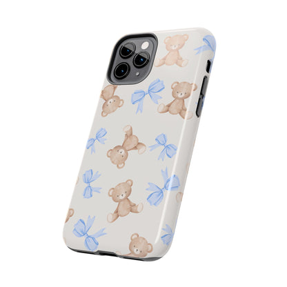 Teddy Bear Pattern Tough Phone Case — Cute Blue Bows