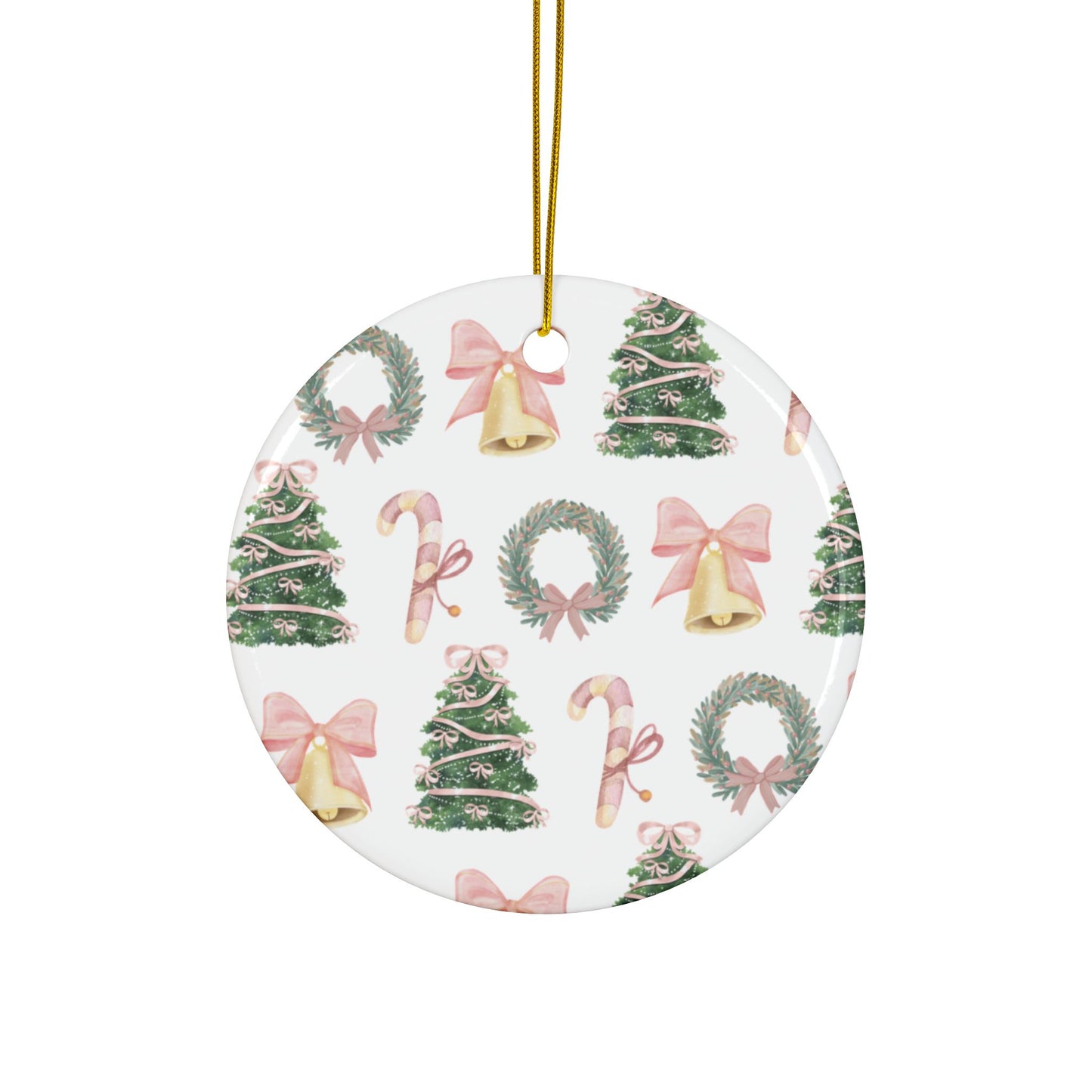 Pink Christmas Decorative Ceramic Ornament — Double-Sided Holiday Décor (1–10pcs)