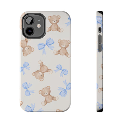Teddy Bear Pattern Tough Phone Case — Cute Blue Bows