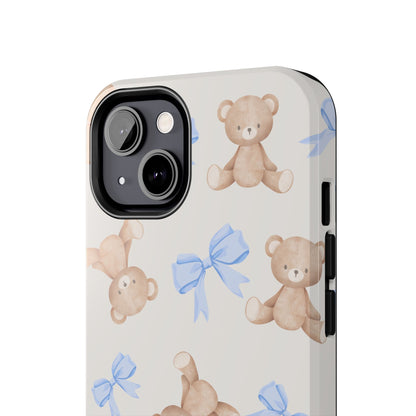 Teddy Bear Pattern Tough Phone Case — Cute Blue Bows