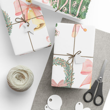 Christmas Wreath & Tree Wrapping Paper Roll – Pastel Holiday Gift Wrap