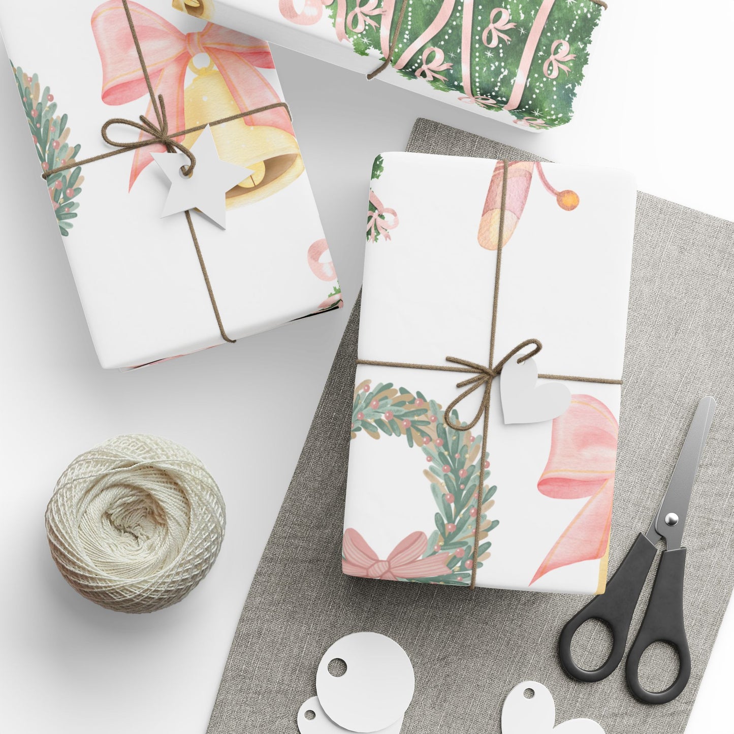 Christmas Wreath & Tree Wrapping Paper Roll – Pastel Holiday Gift Wrap