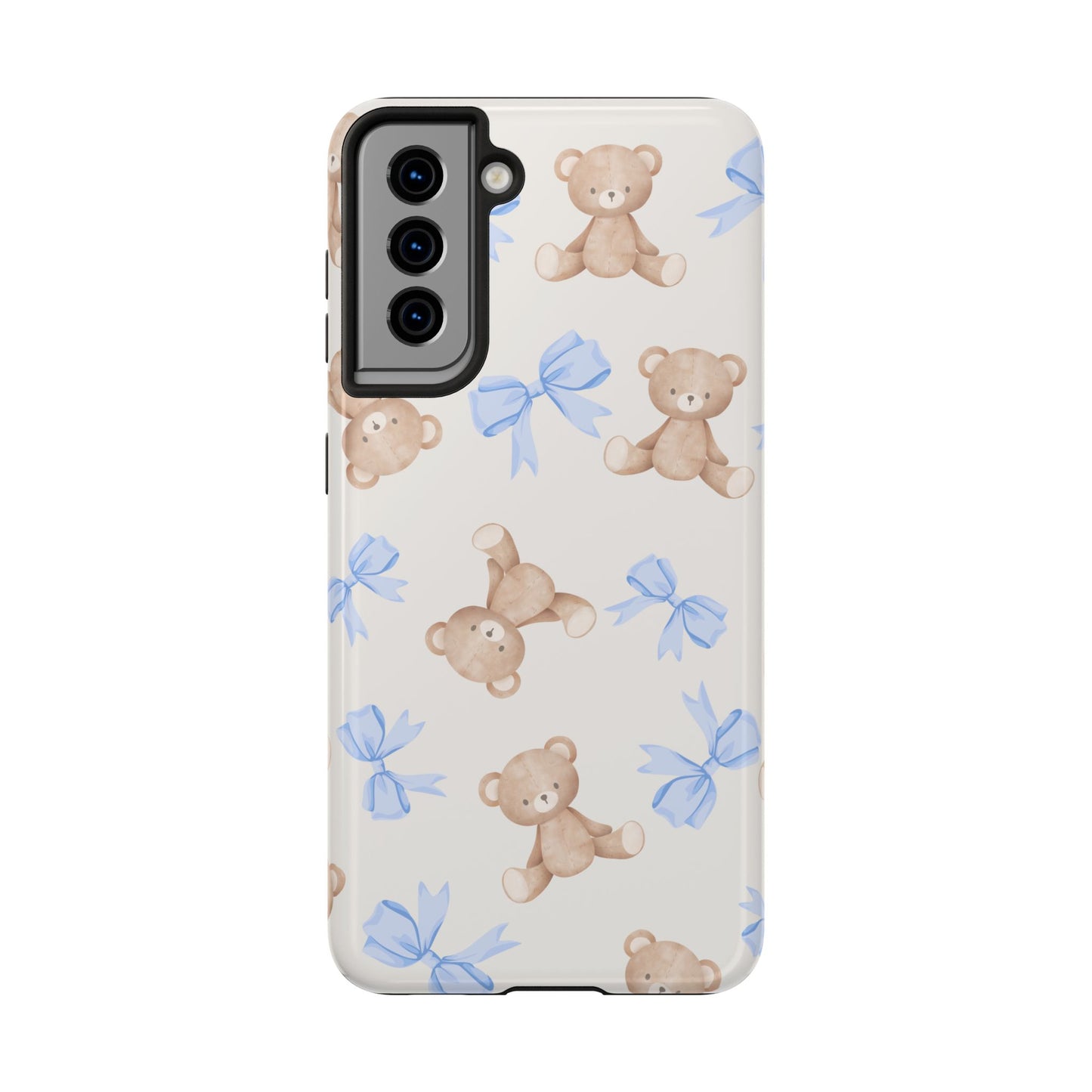 Teddy Bear Pattern Tough Phone Case — Cute Blue Bows