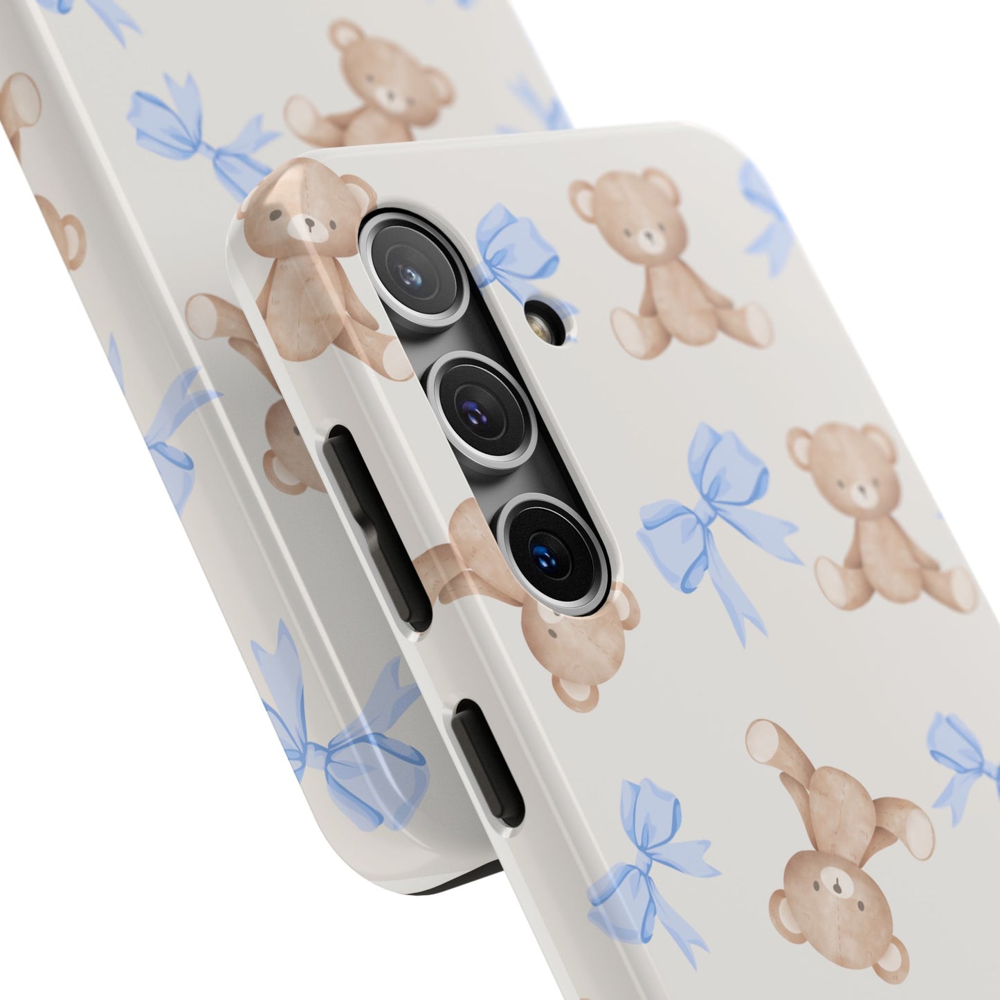 Teddy Bear Pattern Tough Phone Case — Cute Blue Bows