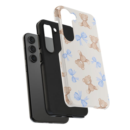 Teddy Bear Pattern Tough Phone Case — Cute Blue Bows