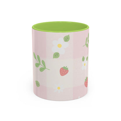 Strawberry Accent Coffee Mug — Pink or Green Interior (11oz & 15oz)