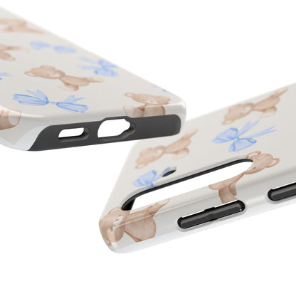 Teddy Bear Pattern Tough Phone Case — Cute Blue Bows