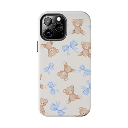 Teddy Bear Phone Case with Blue Bows