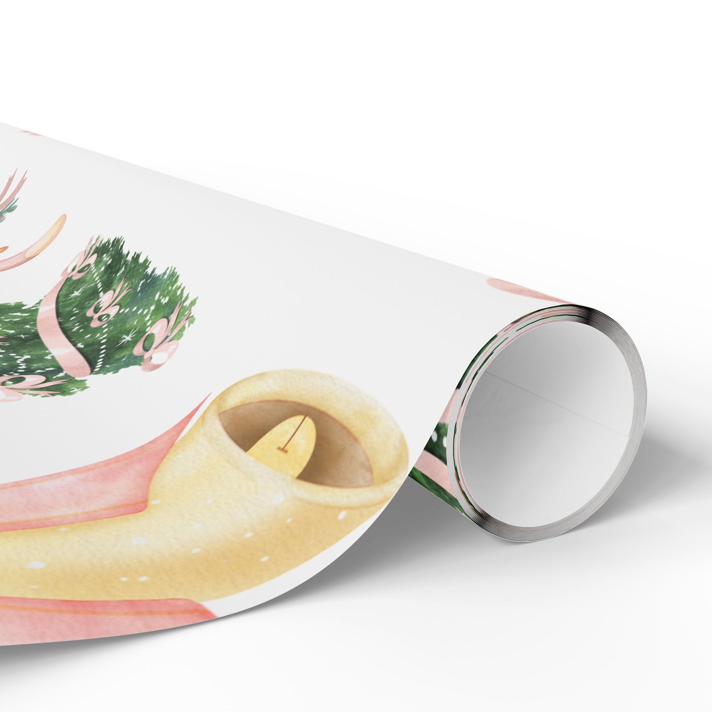 Christmas Wreath & Tree Wrapping Paper Roll – Pastel Holiday Gift Wrap