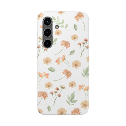 Floral Peach Watercolor Tough Phone Case — Protective Botanical iPhone Case