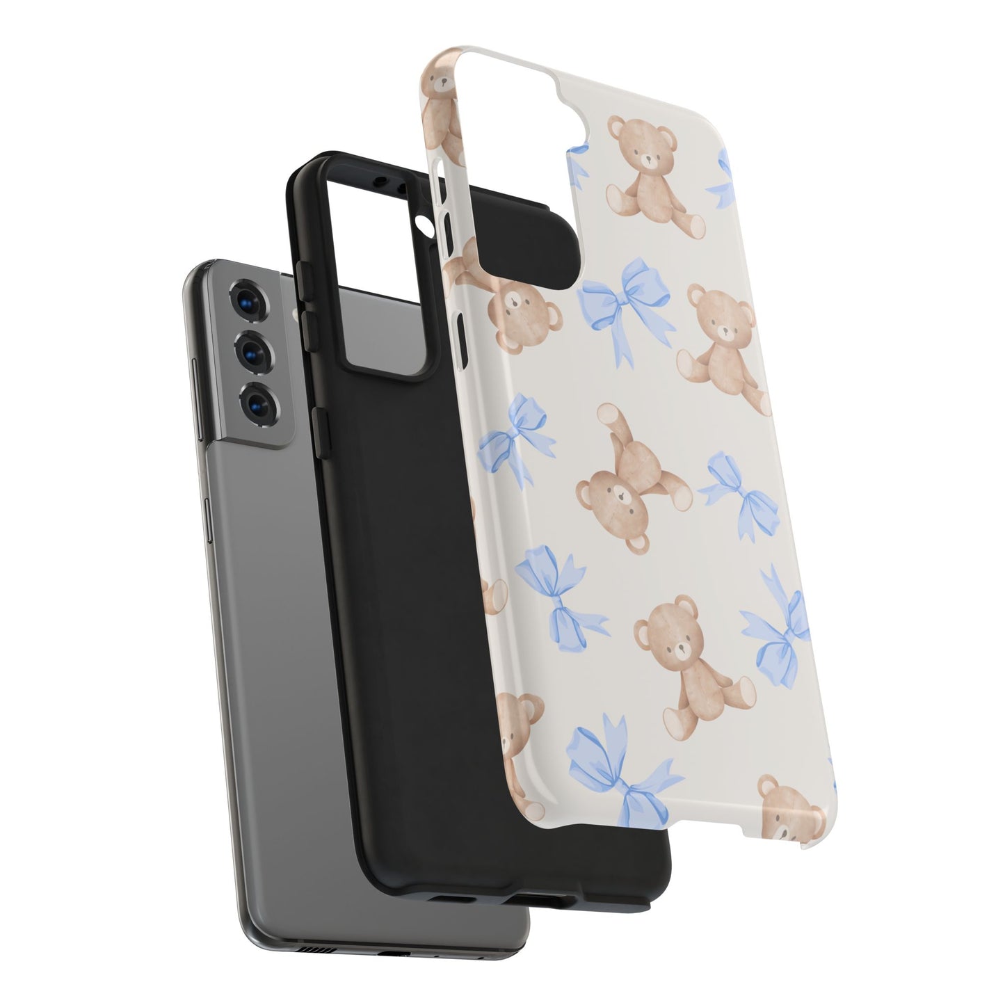Teddy Bear Pattern Tough Phone Case — Cute Blue Bows
