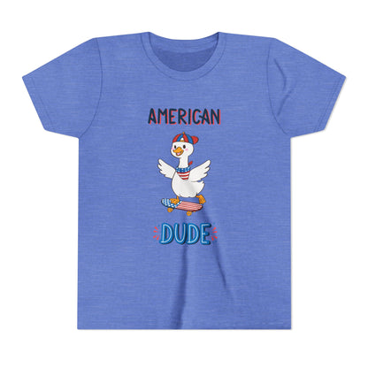 Youth Tee — "American Dude" Skateboarding Duck Graphic