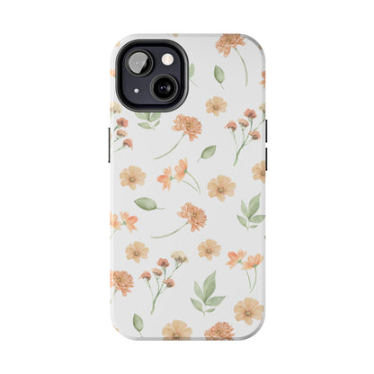 Floral Peach Watercolor Tough Phone Case — Protective Botanical iPhone Case