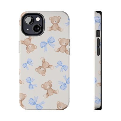 Teddy Bear Phone Case with Blue Bows