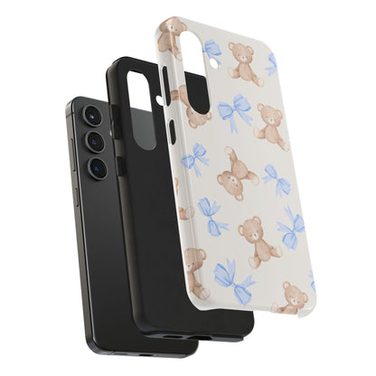 Teddy Bear Pattern Tough Phone Case — Cute Blue Bows