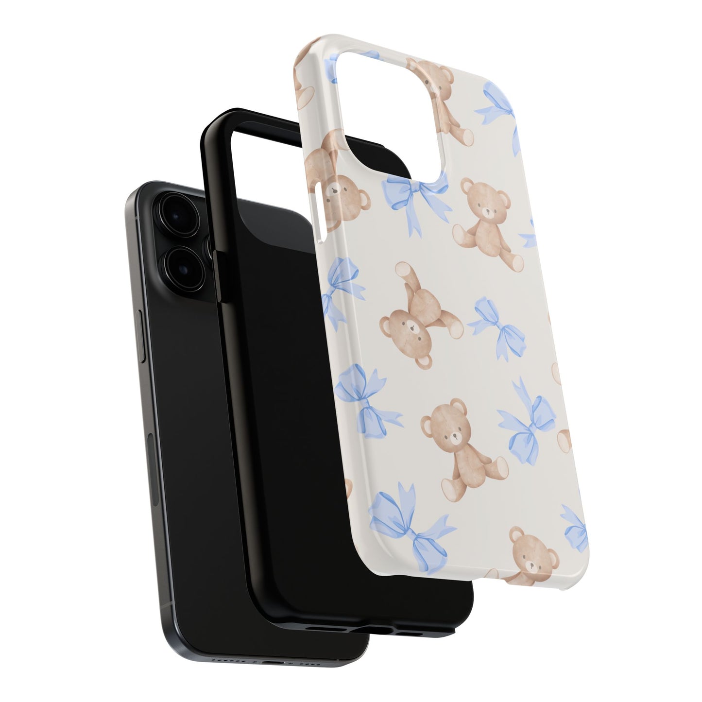 Teddy Bear Pattern Tough Phone Case — Cute Blue Bows