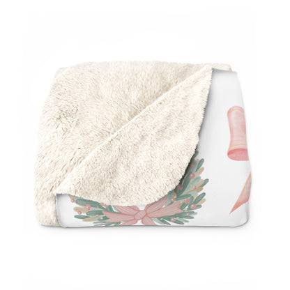 Pastel Christmas Sherpa Blanket – Wreaths, Trees & Candy Canes Holiday Throw
