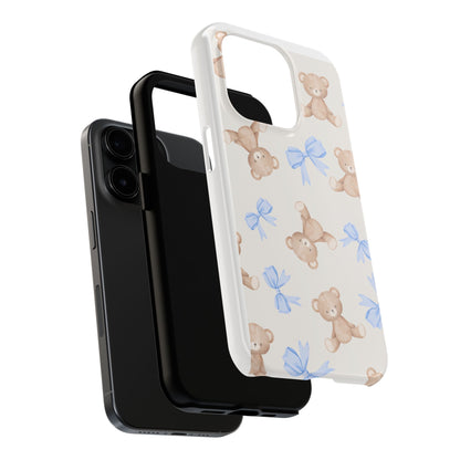 Teddy Bear Phone Case with Blue Bows