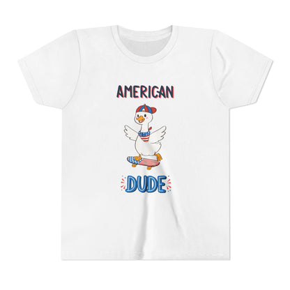 Youth Tee — "American Dude" Skateboarding Duck Graphic