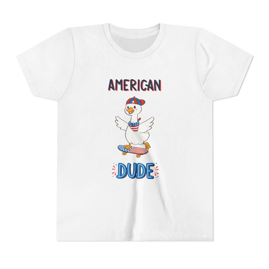 Youth Tee — "American Dude" Skateboarding Duck Graphic