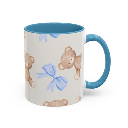 Teddy Bears with Blue Bows Accent Coffee Mug — Blue Interior (11/15oz)