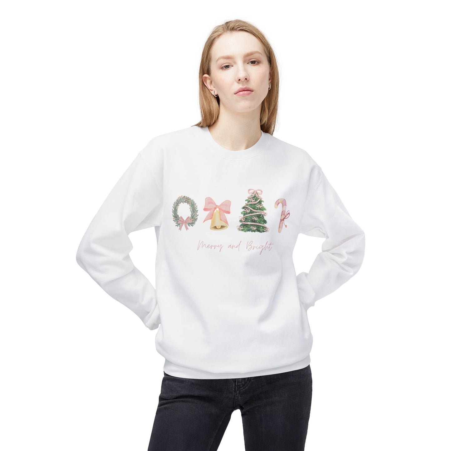 Pink Christmas Icons Crewneck Sweatshirt – Merry and Bright Holiday Pullover