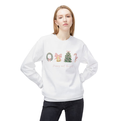 Pink Christmas Icons Crewneck Sweatshirt – Merry and Bright Holiday Pullover
