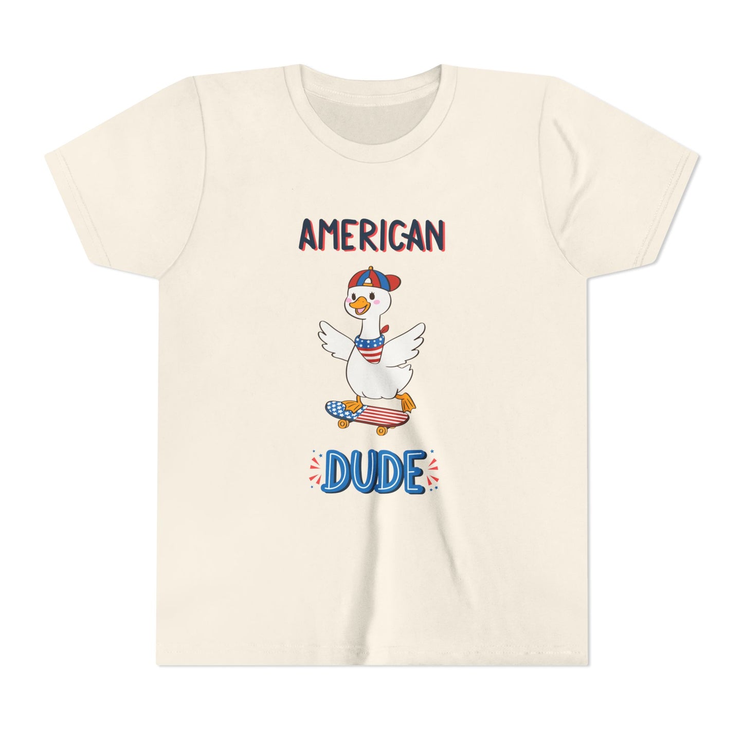 Youth Tee — "American Dude" Skateboarding Duck Graphic
