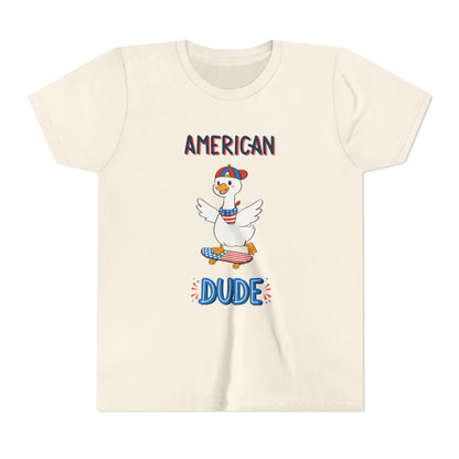 Youth Tee — "American Dude" Skateboarding Duck Graphic