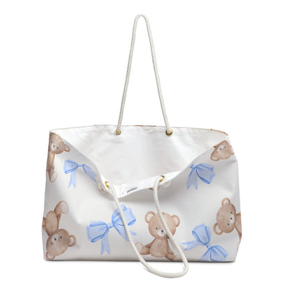 Teddy Bear Weekender Bag — Cute Blue Bow Travel Duffel