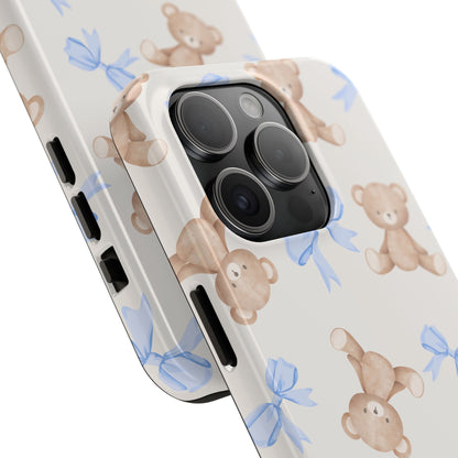 Teddy Bear Pattern Tough Phone Case — Cute Blue Bows