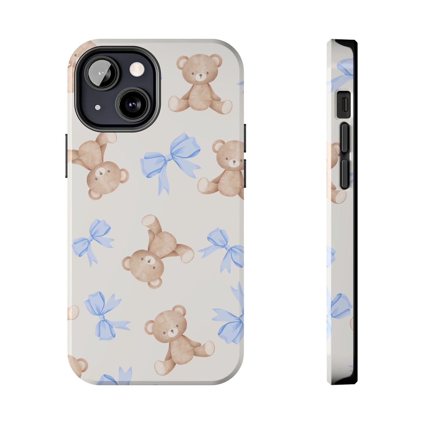 Teddy Bear Pattern Tough Phone Case — Cute Blue Bows