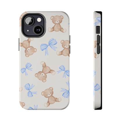 Teddy Bear Pattern Tough Phone Case — Cute Blue Bows