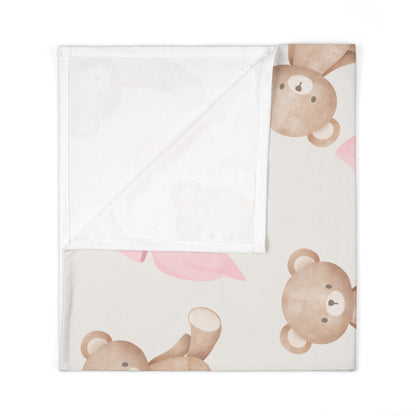 Teddy Bear & Pink Bows Baby Swaddle Blanket — Soft Newborn Wrap