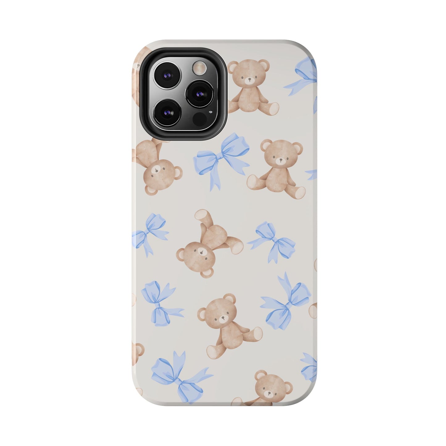 Teddy Bear Pattern Tough Phone Case — Cute Blue Bows
