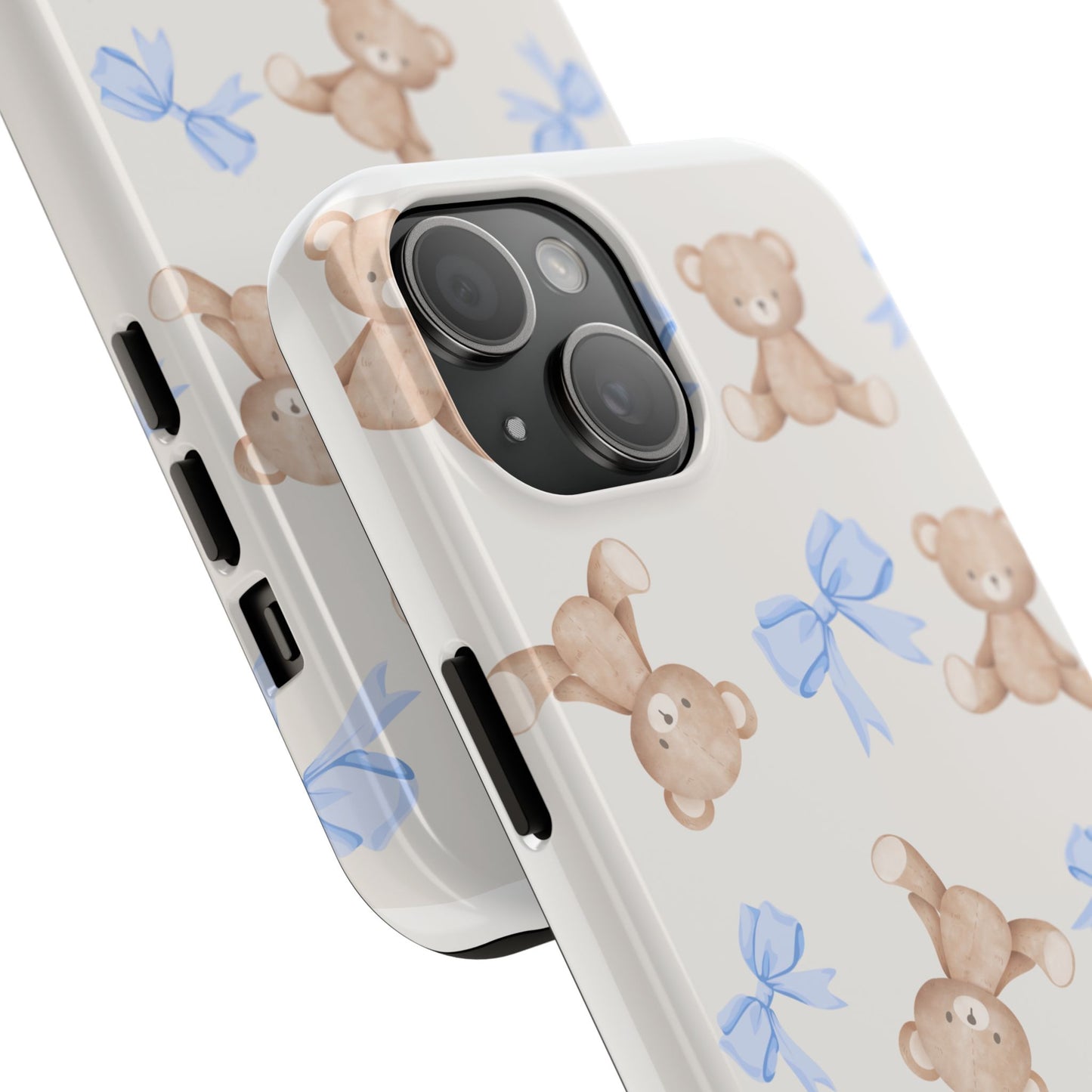 Teddy Bear Phone Case with Blue Bows