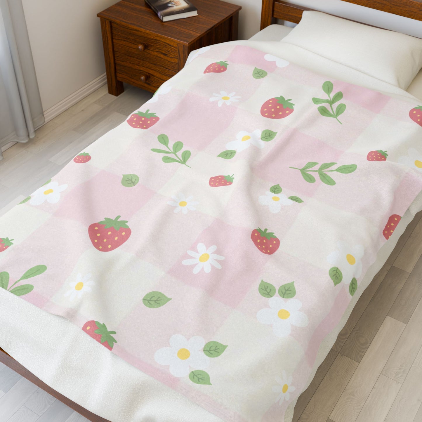 Strawberry Blossom Velveteen Plush Blanket