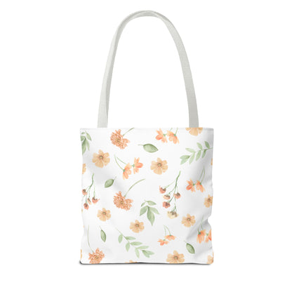Floral Watercolor Tote Bag – Peach Blossom Pattern, Lightweight Everyday Market Tote