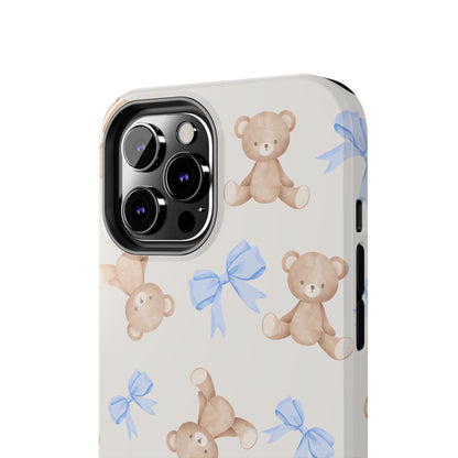 Teddy Bear Phone Case with Blue Bows
