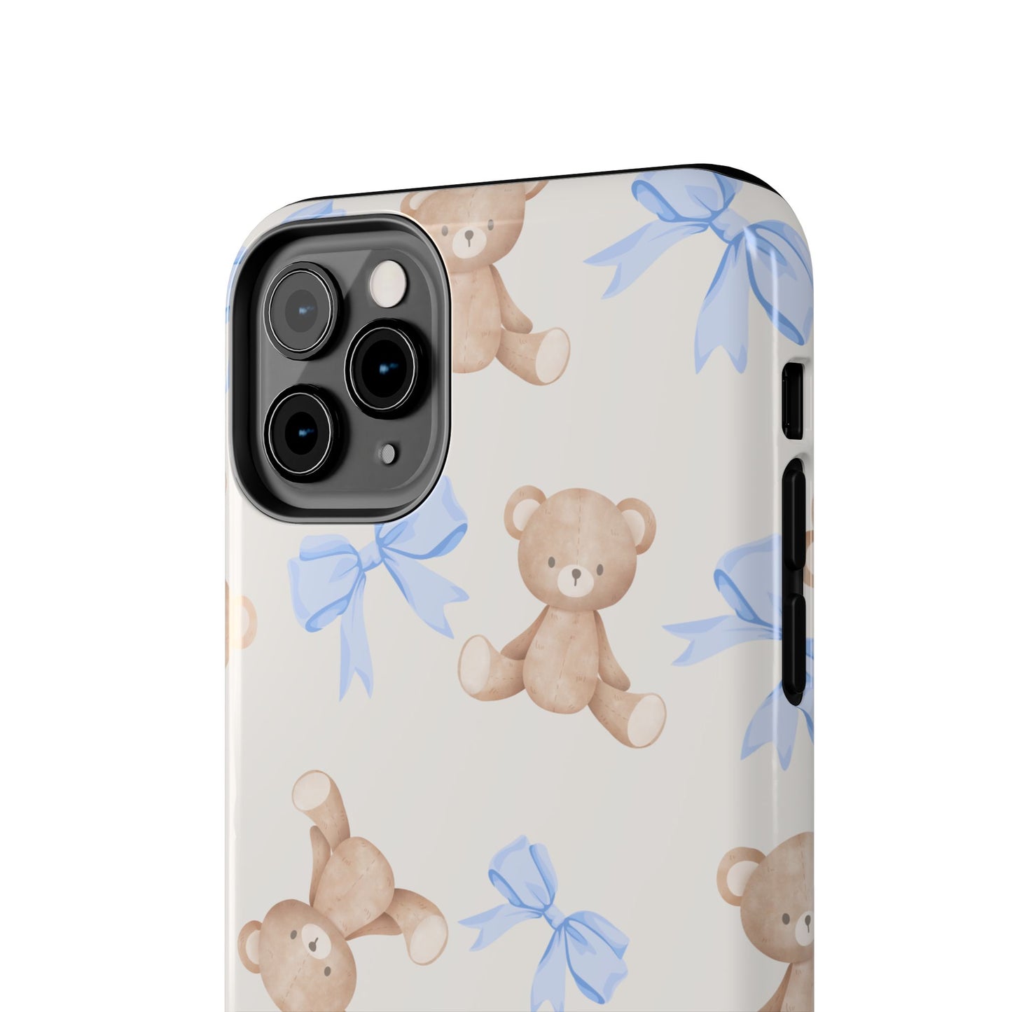 Teddy Bear Pattern Tough Phone Case — Cute Blue Bows