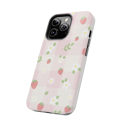 Strawberries & Flowers Tough Phone Case — Floral Fruit Protective Cover