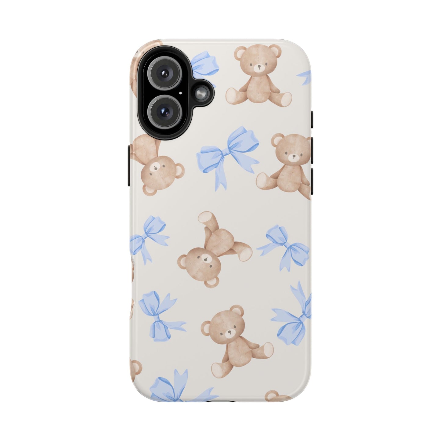 Teddy Bear Pattern Tough Phone Case — Cute Blue Bows