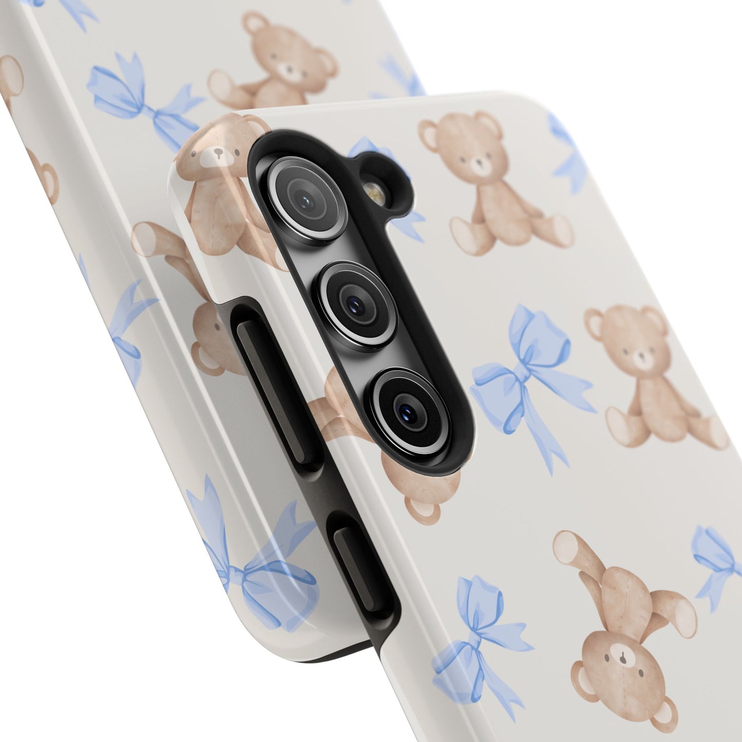 Teddy Bear Pattern Tough Phone Case — Cute Blue Bows